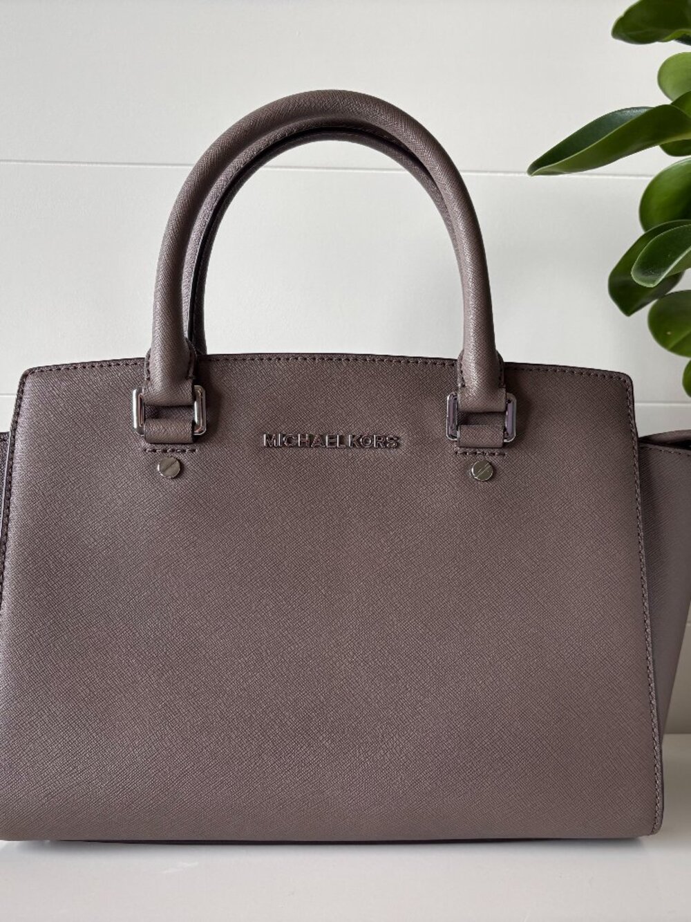 MICHAEL KORS Taupe Saffiano Leather Satchel, Like New